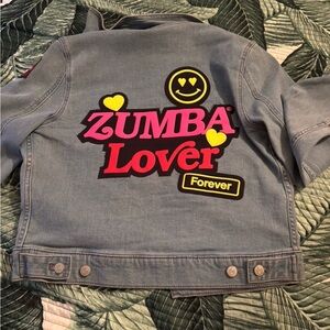 Zumba Lover Denim Jacket in Blue with Pink & Yellow Graphics